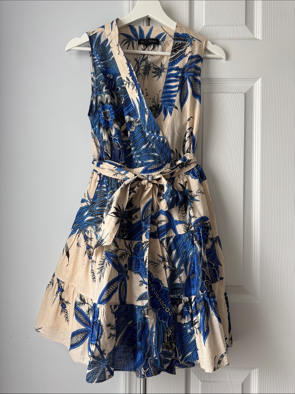 Banana Republic Blue Floral Wrap Mini Dress on Cream